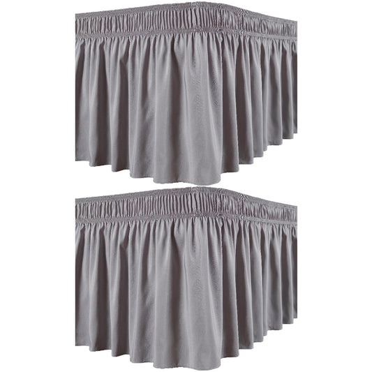 2Pcs Wrap Around Dust Ruffles Bed Skirt with Adjustable Elastic Belt