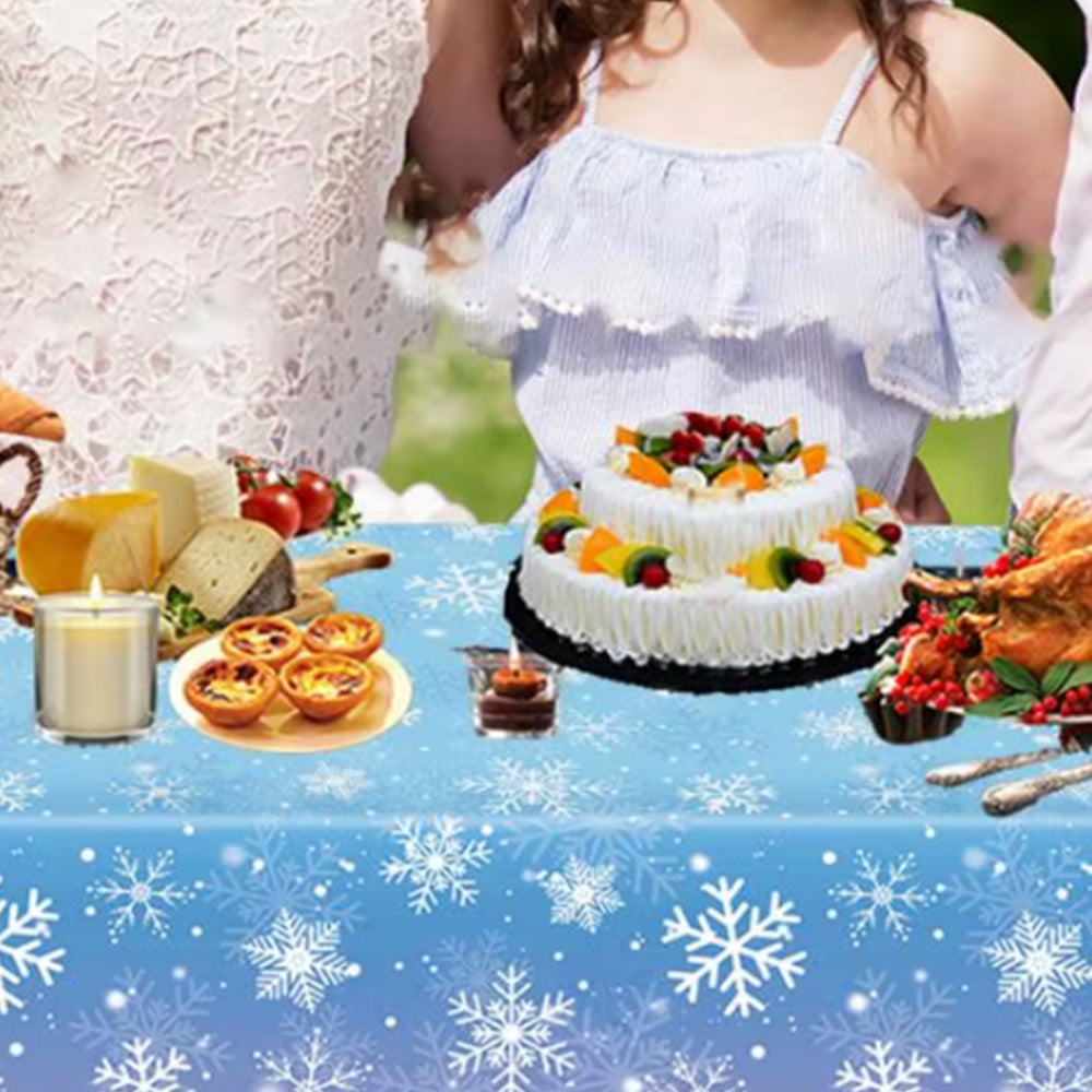 3Pcs Christmas Snowflake Tablecloth Winter Wonderland Table Cover