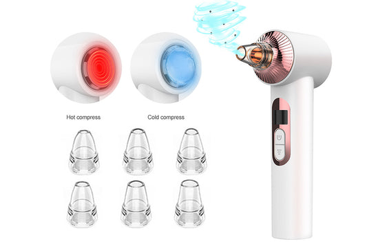 2-In-1 Cold and Heat Compress Blackhead Remover Pore Vacuum Suction Device with 6 Heads 5 Levels