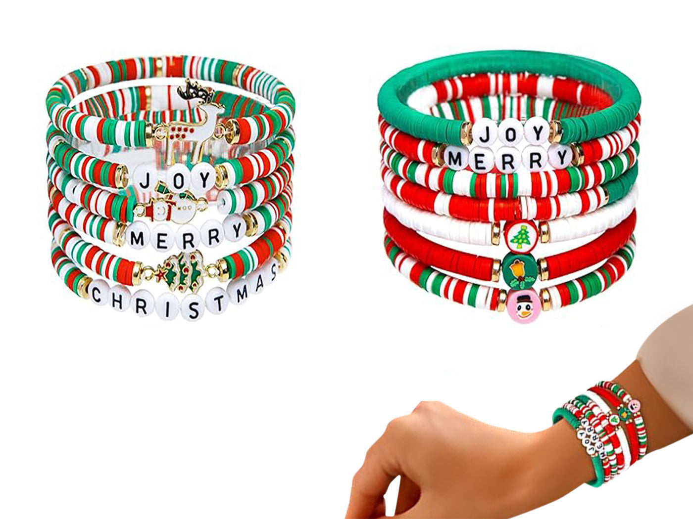 6Pcs Hand Decoration Christmas Bracelets Cute Letter Elastic Bracelet for Women