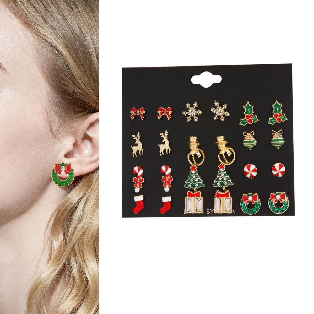 12 Pairs Christmas Earrings Set Festive Stud Earrings
