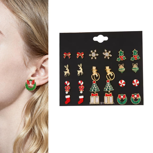 12 Pairs Christmas Earrings Set Festive Stud Earrings
