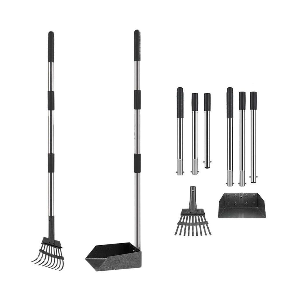 Dog Pooper Scooper Long Handle Stainless Steel Tray Rake Set