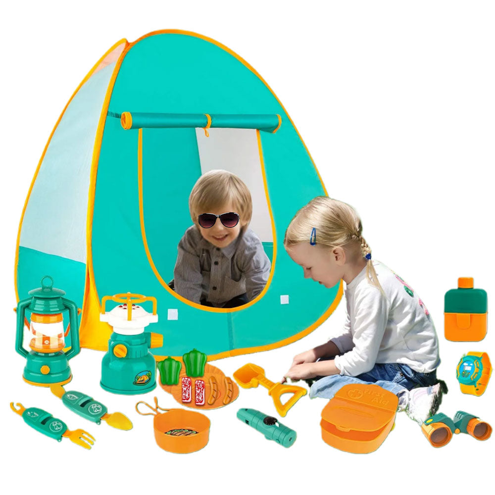 Kids Camping Set with Pop Up Tent Camping Gear Set Outdoor Toy Camping Tool Set