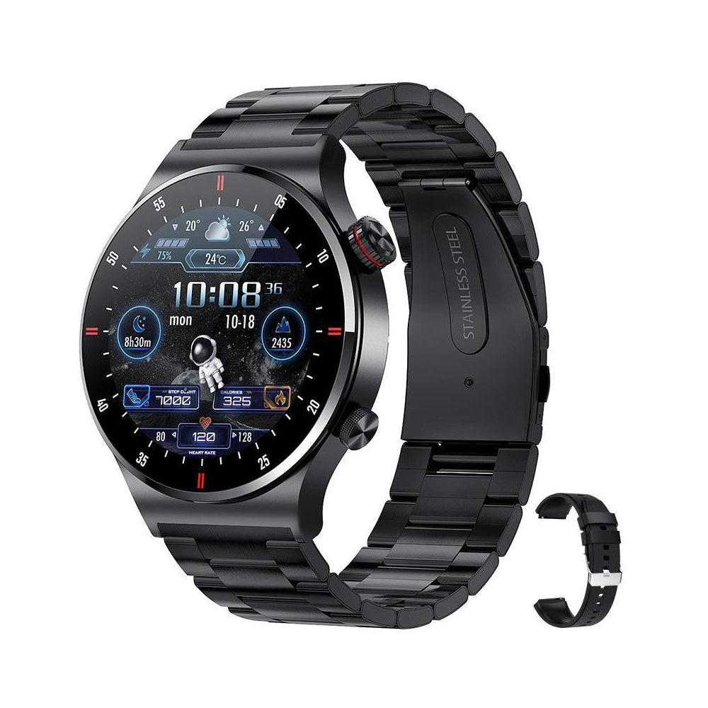 Bluetooth Smart Watch Sports Tracker-1 Steel Strap and 1 Silicone Strap