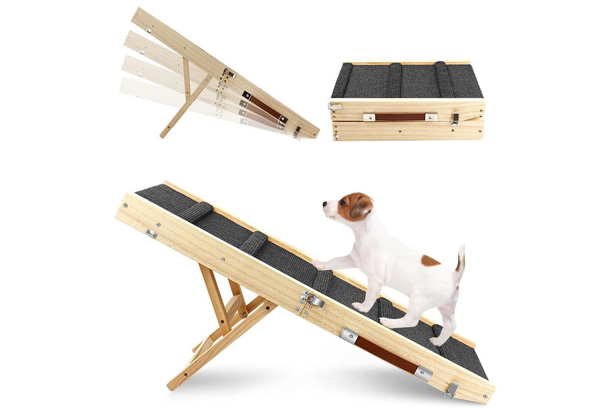 Foldable Adjustable Dog Ramp for Couch and Bed with Non-Slip Carpet Surface