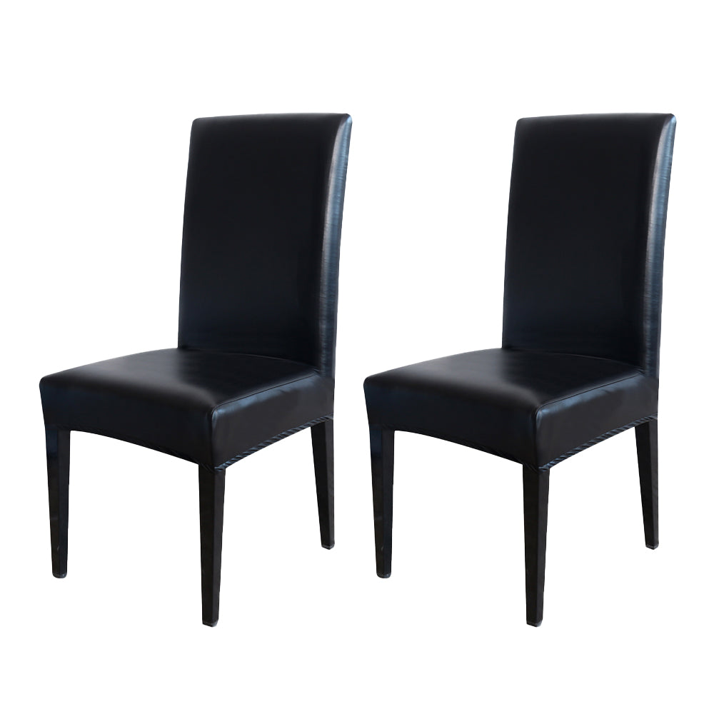 2Pcs PU Leather Waterproof Oilproof Stretch Dining Chair Protector Cover