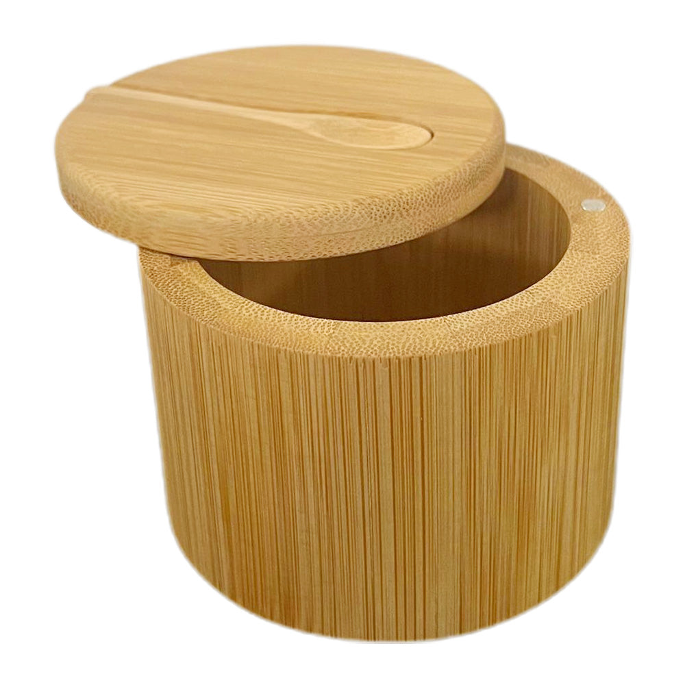 Kitchen Bamboo Salt Cellar with Swivel Lid  for Salt Pepper Sugar Herbs Spice with Spoon
