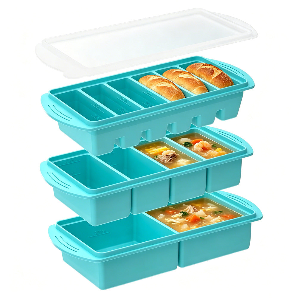 3 Pack Silicone Freezer Trays with Lids for Soup Sauce Meal Prep Storage