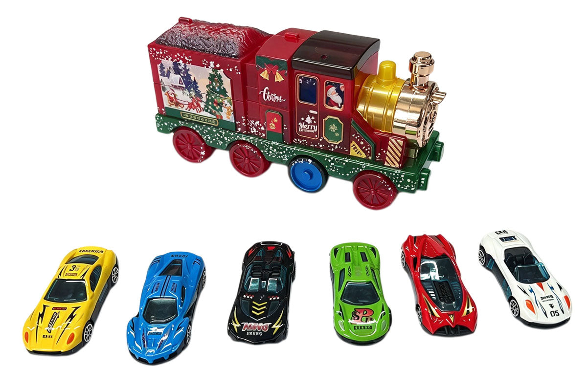 Christmas Train Racing Toy with 6 Launching Cars and Track