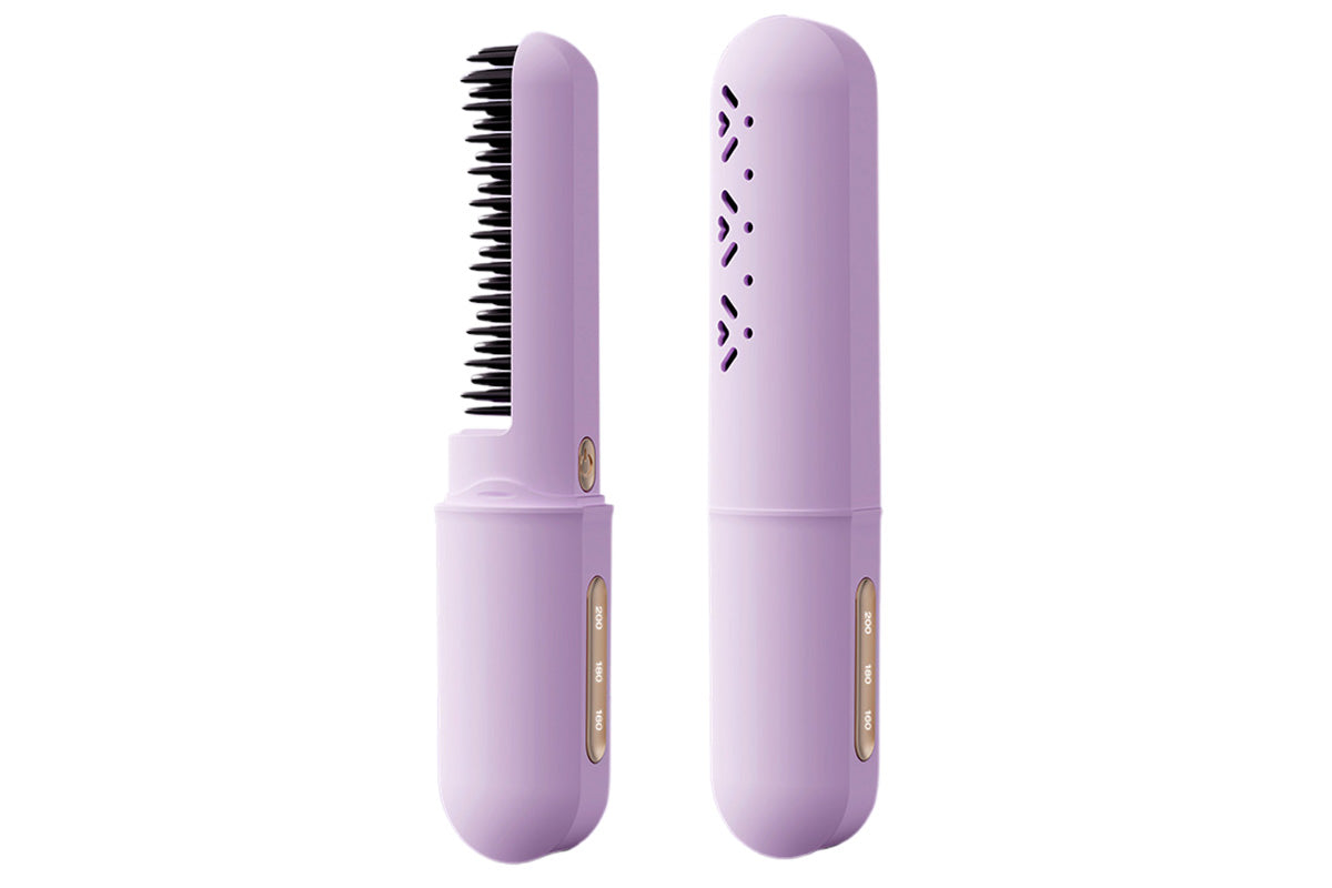 Cordless Rechargeable Hair Straightener Brush Mini Fast Heating Comb For Travel