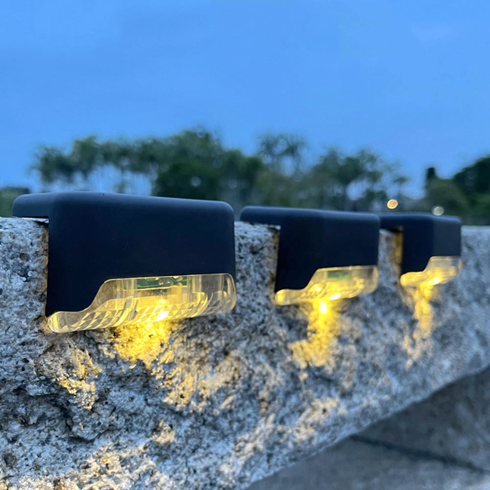 Warm Light Solar Powered Deck Lights for Outdoor Stairs and Fences Set of 4