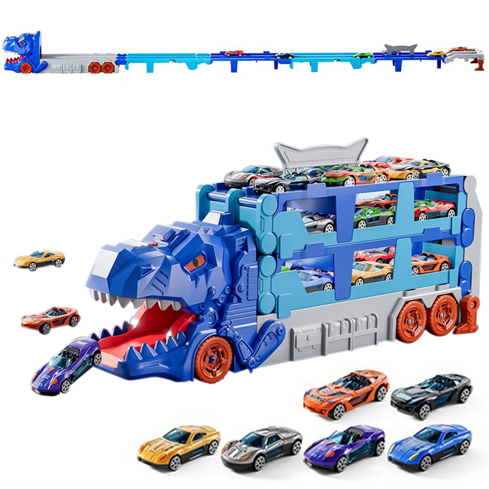 Foldable Dinosaur Truck with Dual Tracks and 6 Small Cars for Home Outdoors
