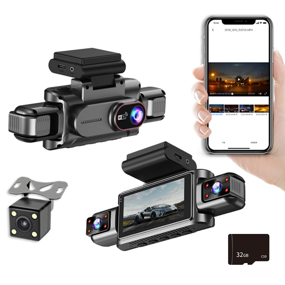 4 Channel Dash Cam with WiFi 360-Degree Panoramic Recording and 32GB Card Included