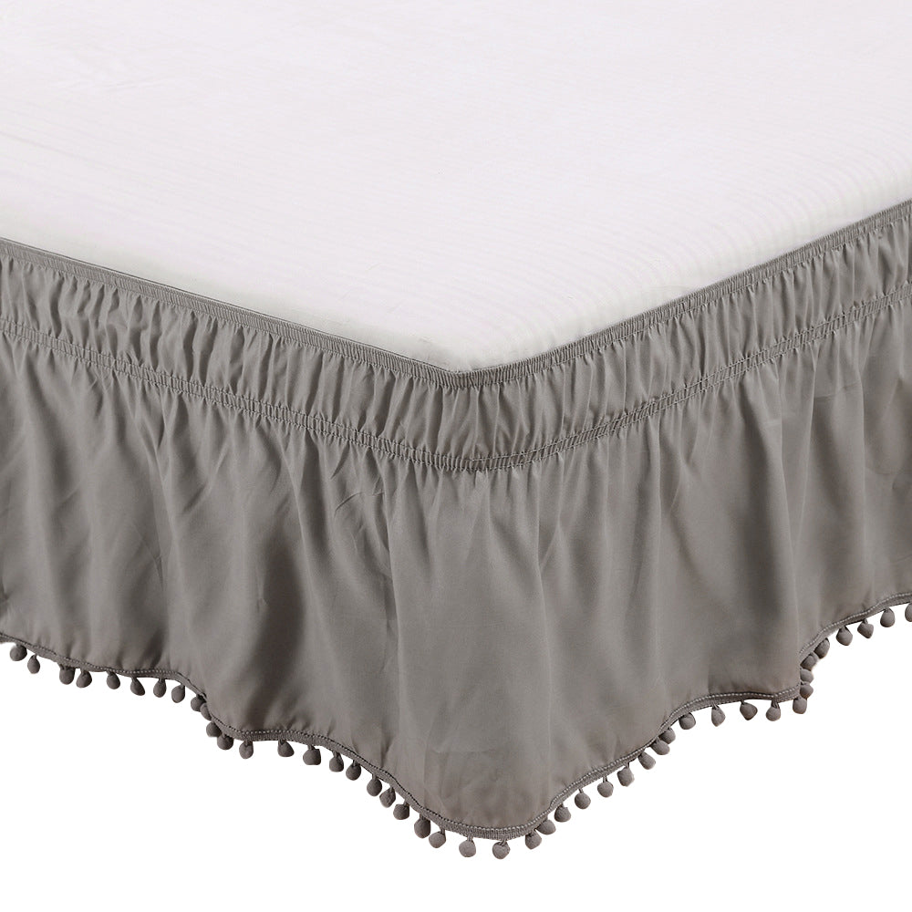 Pompom Fringe Bed Skirt Ruffle Valance Elastic Bed Wrap Around
