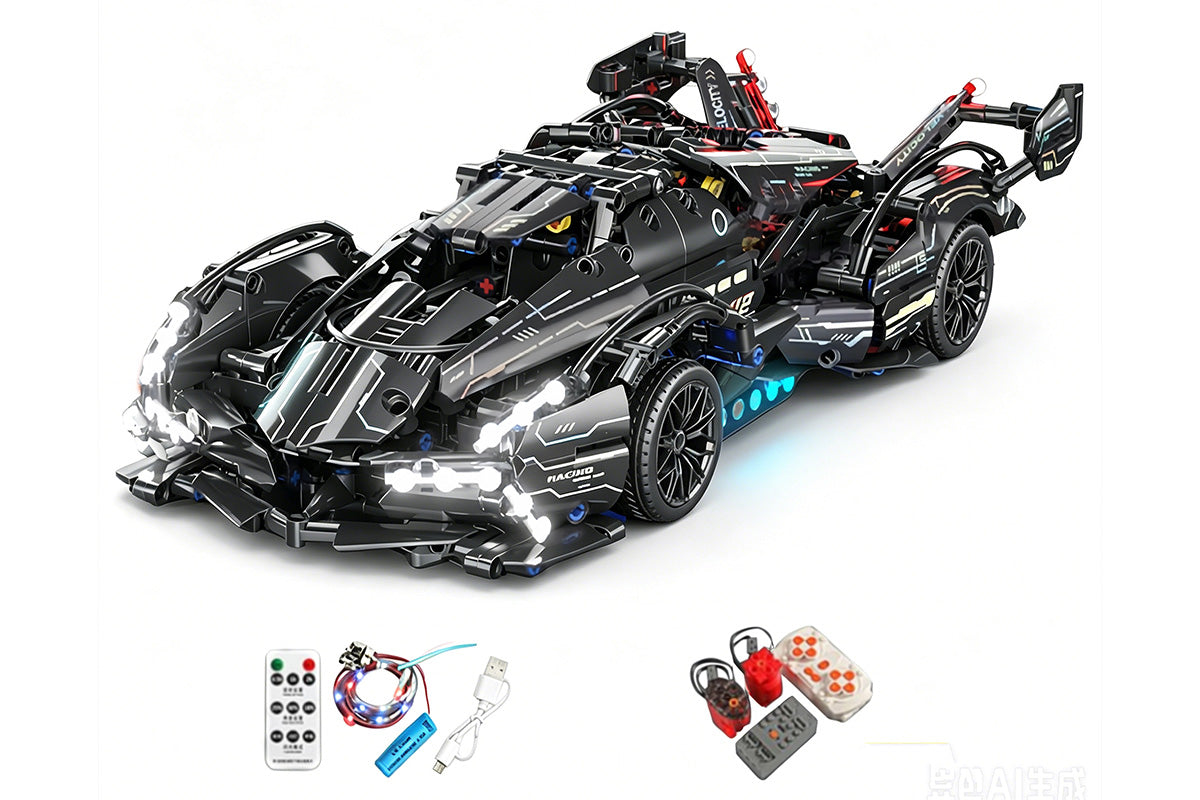 Motorized Building Blocks Car Remote and APP Dual Control RC Toy Car with LED Lights