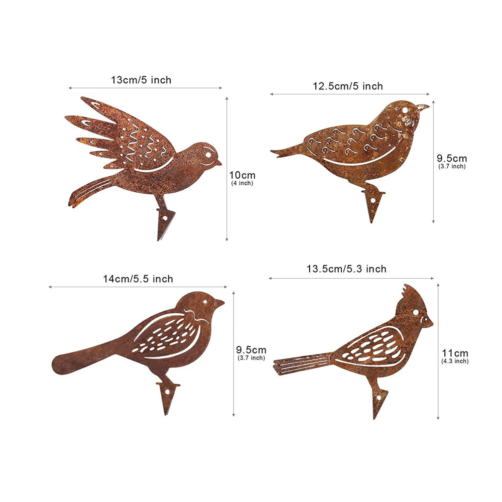 8Pcs Rusty Metal Birds Fence Garden Stake