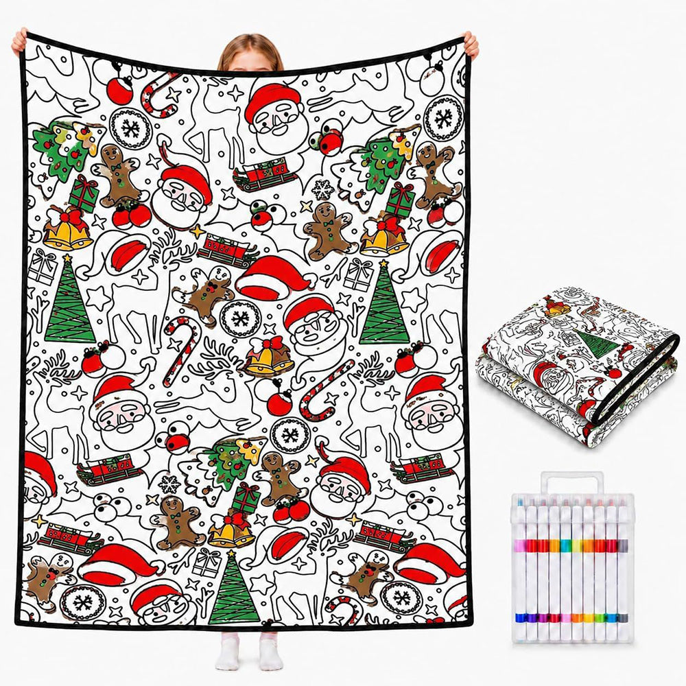 Adult DIY Christmas Coloring Blanket Black and White Line Art-Style 1