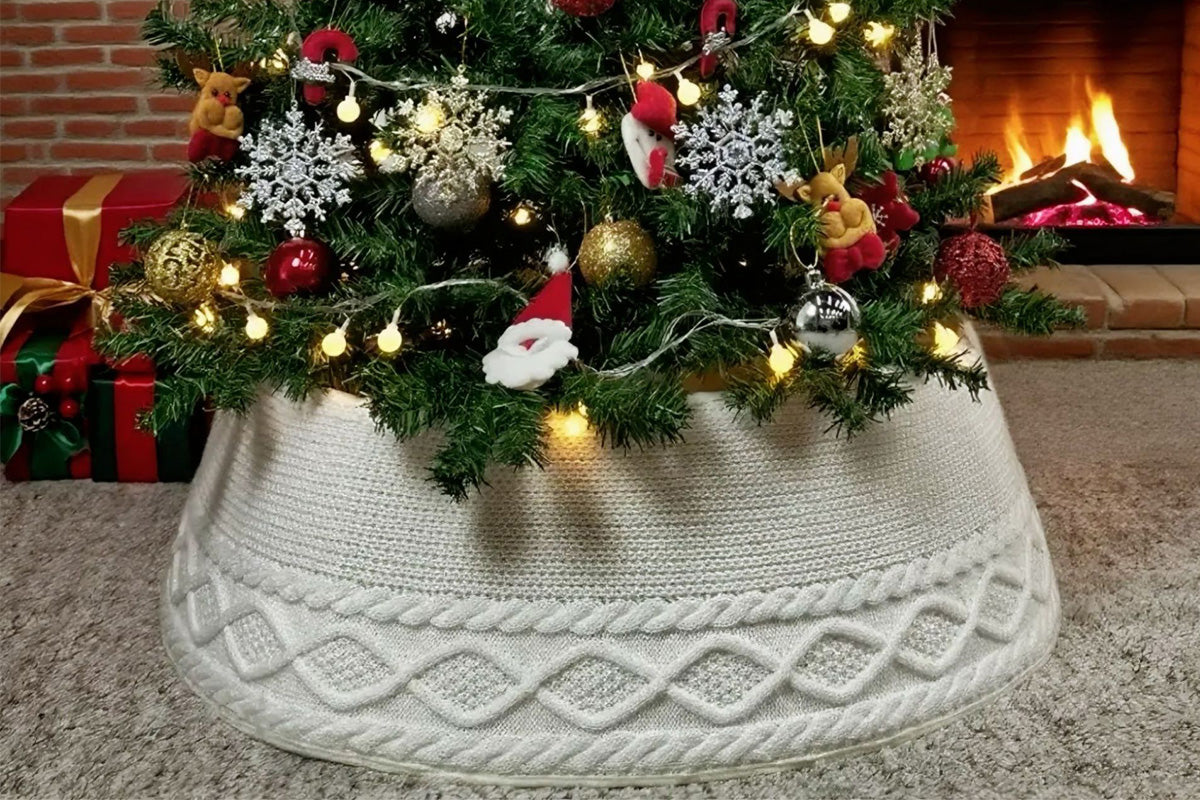Knitted Christmas Tree Chunky Cable Knit Christmas Tree Skirt for Artificial Trees