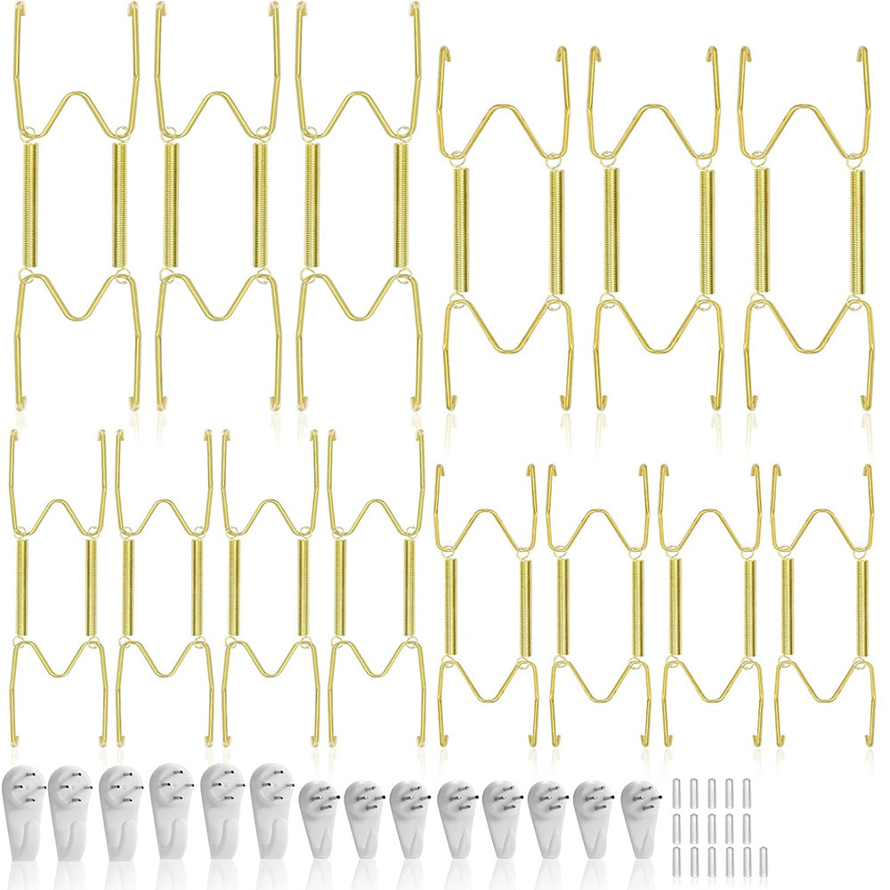 14Pcs Invisible Plate Hangers for Wall Display Stainless Steel Gold Plate Holder Set