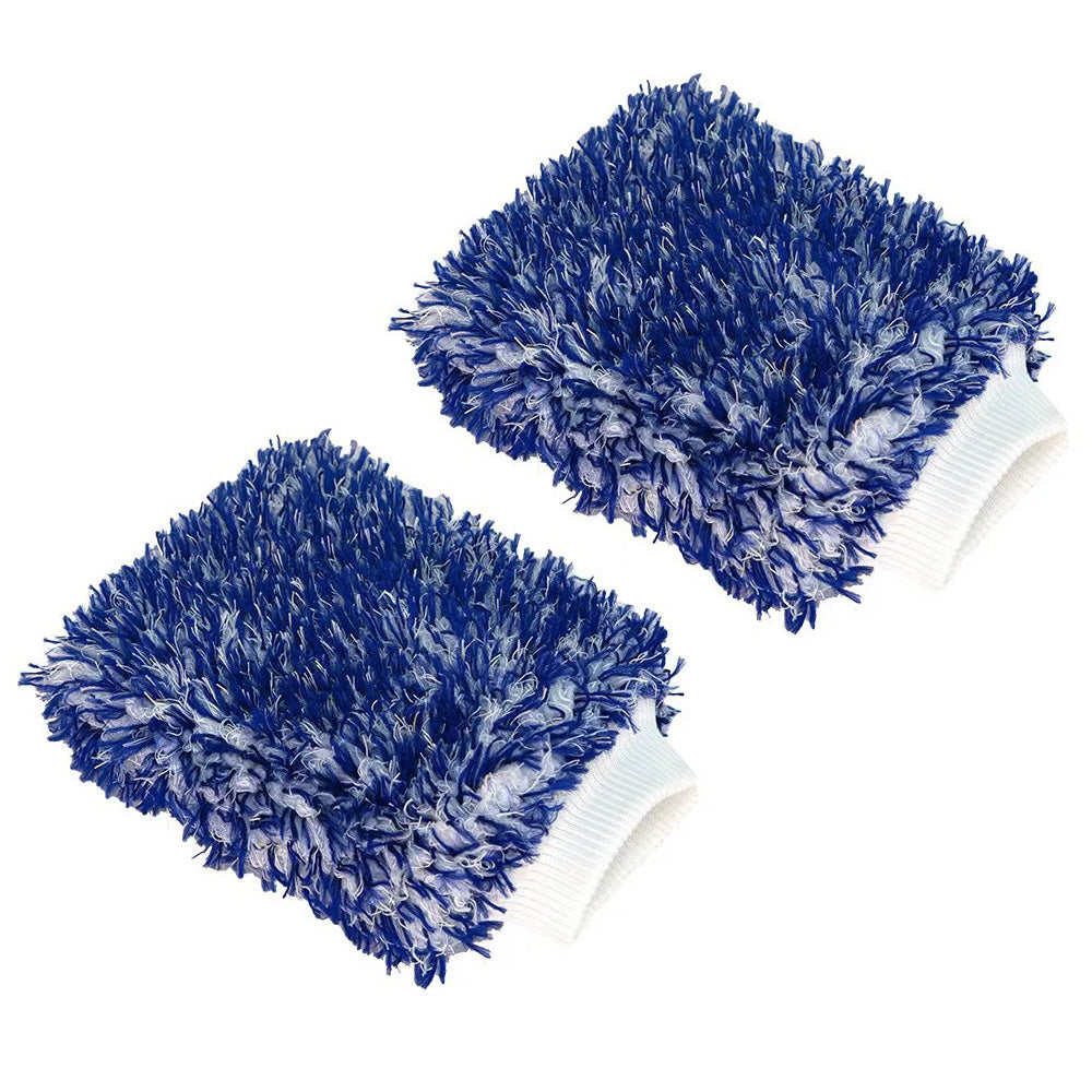 2PC Microfibre Wash Mitt Car Detailing High Density Long Pile Scratch Free Mitt with Elastic Cuff