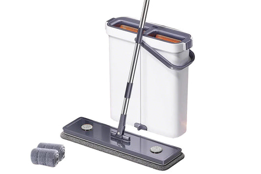Flat Mop and Bucket Set with 2 Reusable Mop Pads