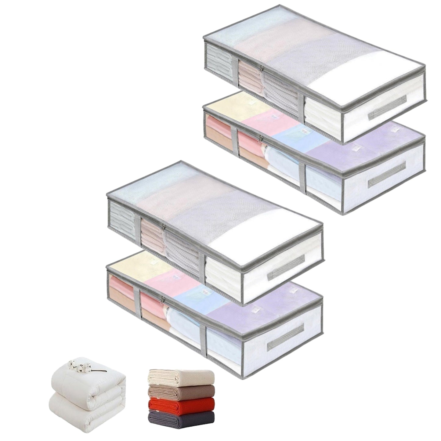 4Pcs Large Capacity Breathable Mesh Under Bed Storage Bag with Handles