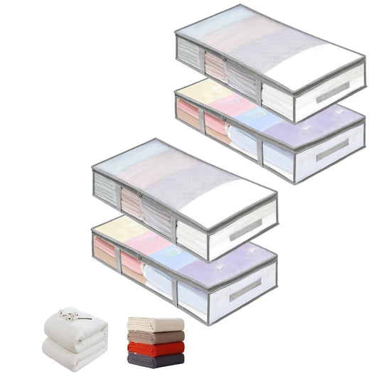 4Pcs Large Capacity Breathable Mesh Under Bed Storage Bag with Handles