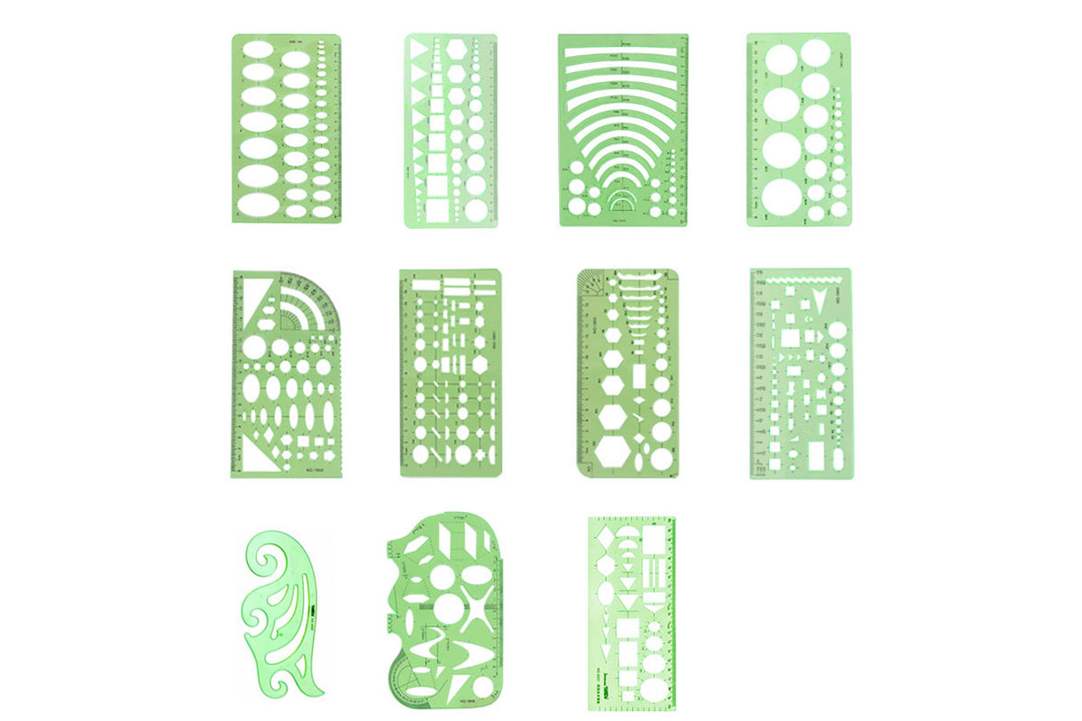 11PCS Plastic Geometric Drawing Templates Set DIY Drafting Stencils Measuring Tools