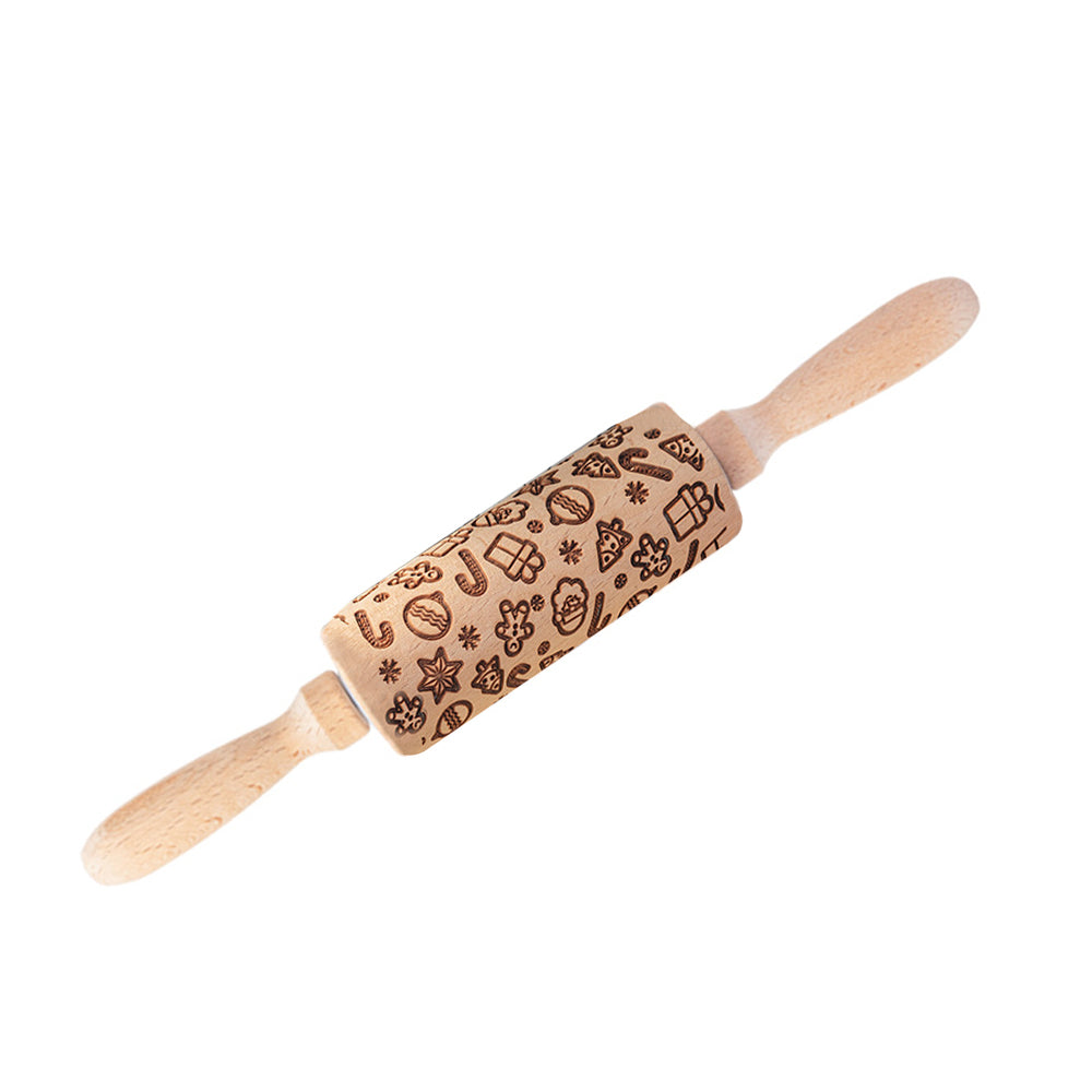 Christmas Embossing Rolling Pin Wooden Dough Roller-Gift