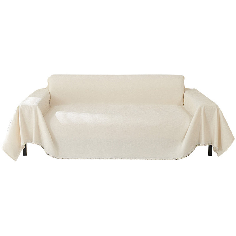 Chenille Sofa Slipcover Washable Couch Cover Sofa Dogs Furniture Protector with Tassels-Beige