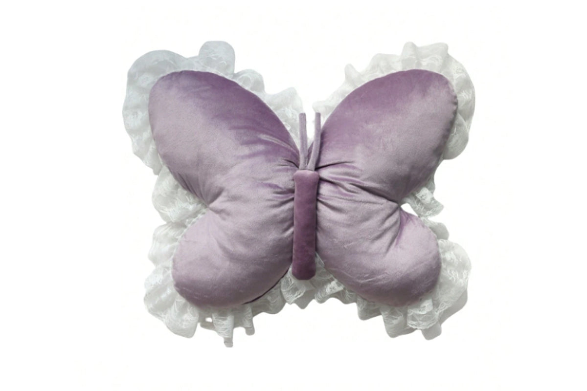 Butterfly Shape Throw Pillow with Lace Ruffle Trim Decorative Cushion Home Decor Cushion Butterfly Velvet Throw Pillow