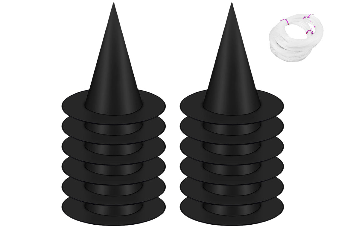 12 Pcs Halloween Witch Hats Costume Accessories Wizard Hats with Nylon Rope for Indoor Outdoor Decorations