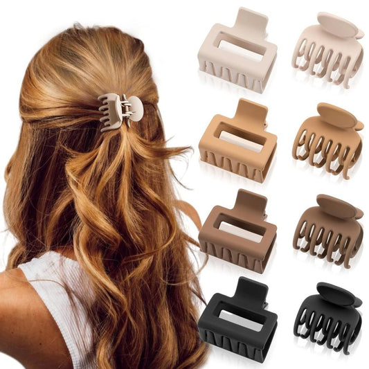 8 Piece Non-Slip Hair Claw Clips Set with Rectangular Design