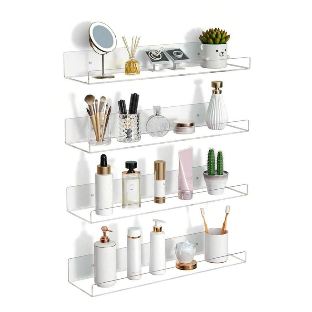 4 Pack Acrylic Wall Shelves Clear No Drill Storage Rack for Bedroom Living Room Bathroom