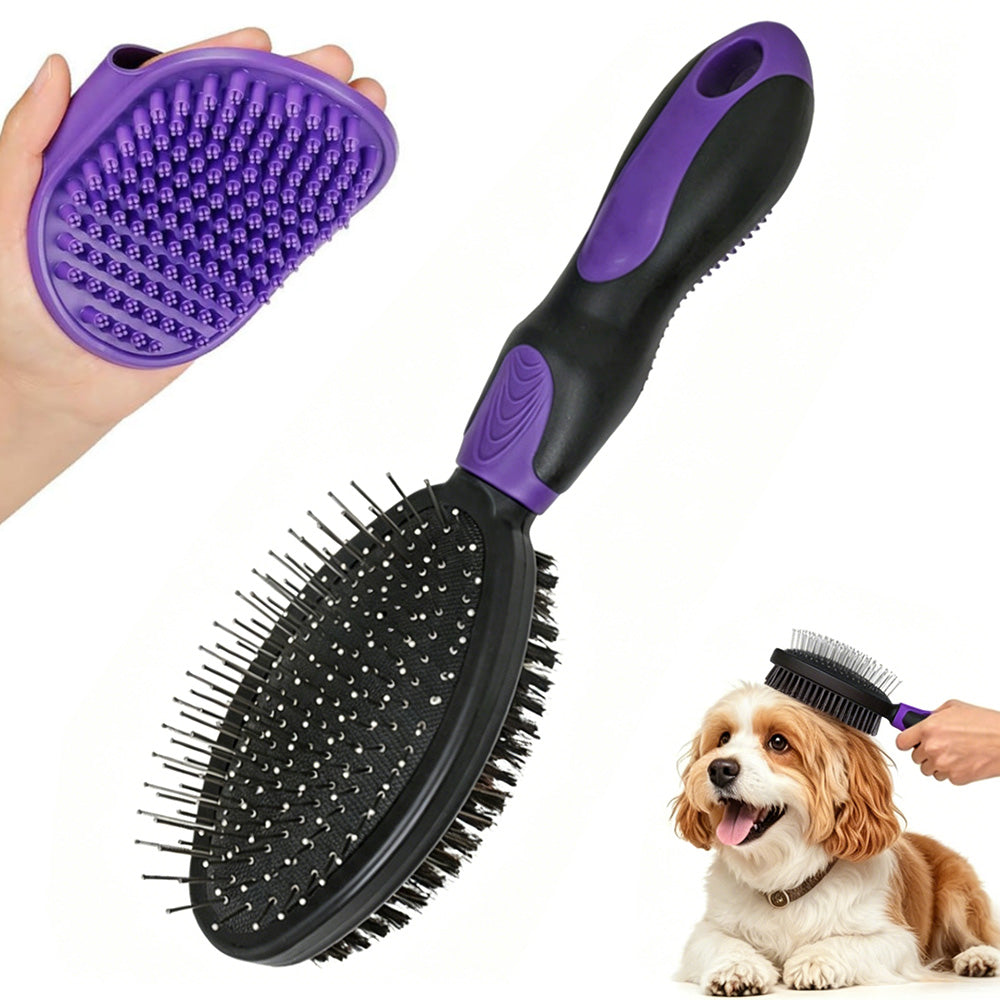 2 Pack Pet Grooming Brush Set Deshedding Double Sided Comb Massage Brush for Cats Dogs Horses