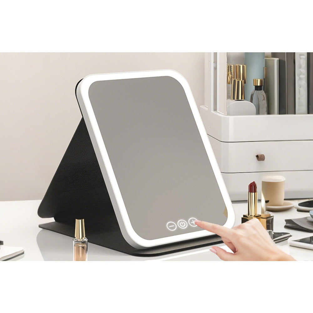 Fold LED Dimmable Makeup Mirror with 3 Colors Adjustable Light