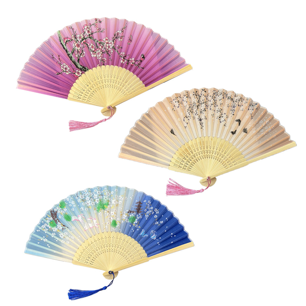 3Pcs Folding Hand Fan Retro Bamboo Hand Fan