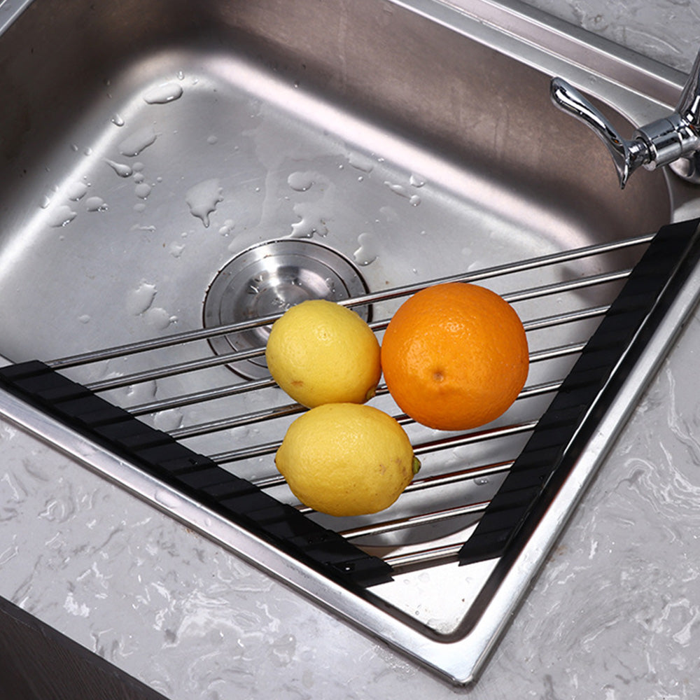 Triangle Roll-Up Dish Drying Rack For Sink Corner Sink Kitchen Drainer And Organizer