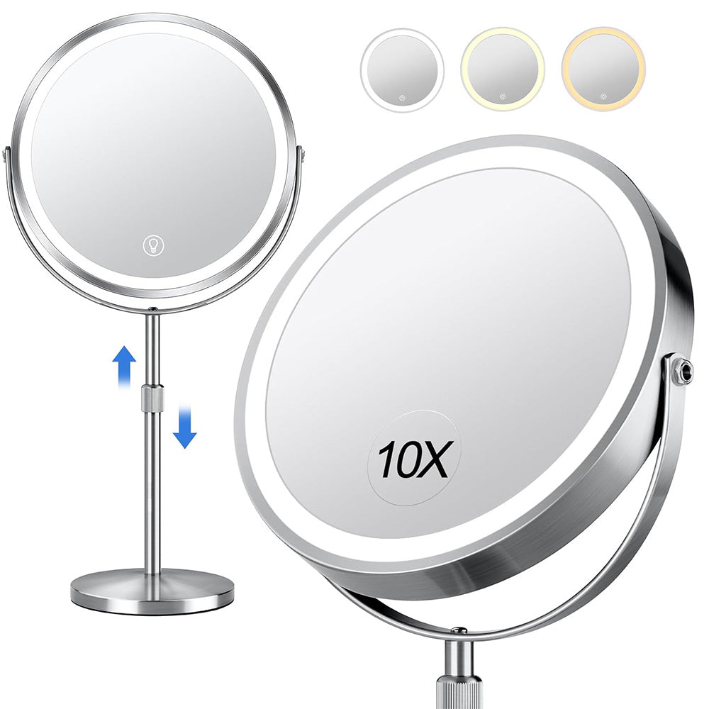 10X Magnifying Makeup Mirror with LED Light Foldable Cosmetic 360 Degree Rotation Mirror