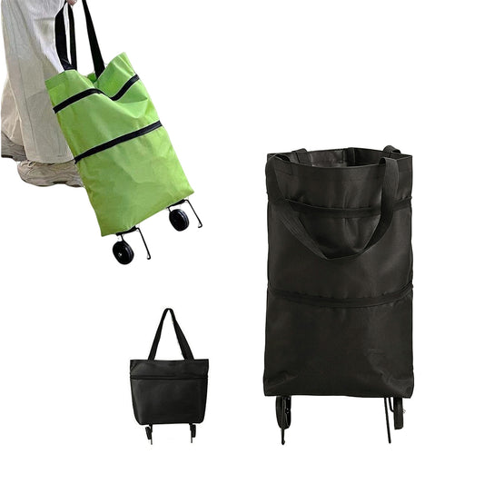 2 in 1 Foldable Shopping Cart Bag with Wheels Portable Trolley Bag