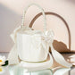 Wedding Flower Girl Basket with Pearl Handle Bowknot Satin Ribbon