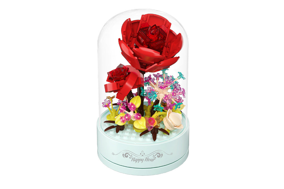 Flowers Music Box Building Blocks with Dust Cover Music Box Building Toys