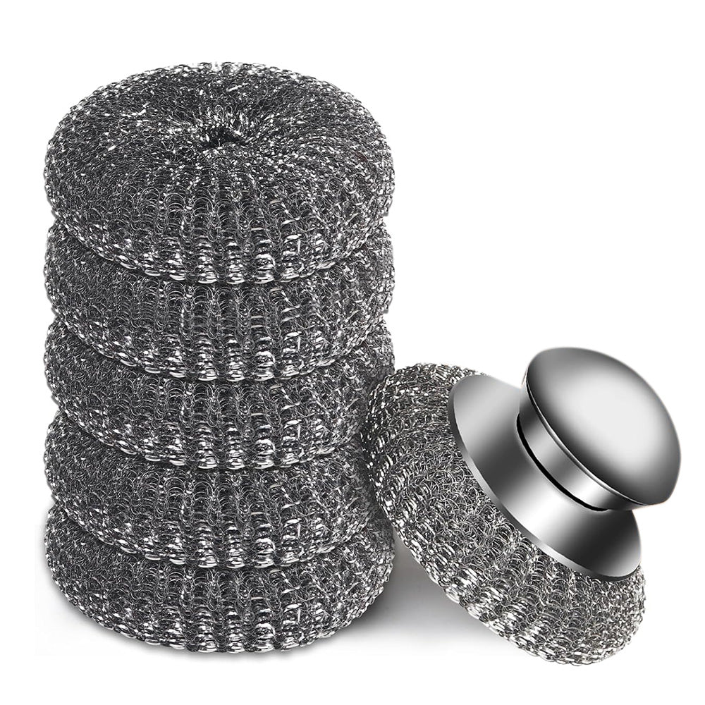 Steel Wool Cleaning Brush with Handle and 5 Replacement Heads for Kitchen