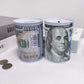 2 Pack Metal Money Saving Banks Benjamin Franklin 100 Dollar Bill Tin Design