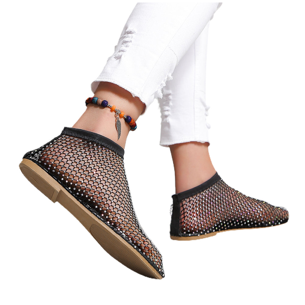 Women's Rhinestone Decor Hollow Out Flat Heels Sandals