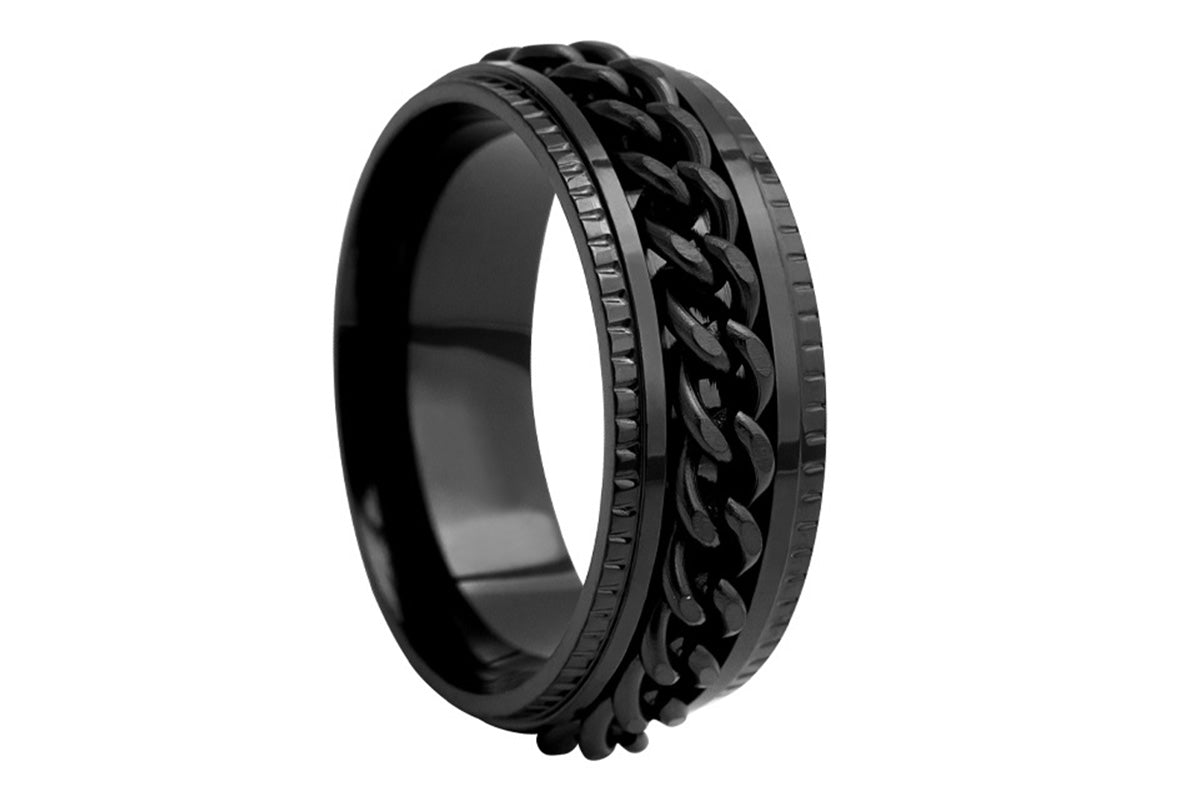 Fidget Rings Anxiety Spinner Rings Stainless Steel Chain Rings-Black