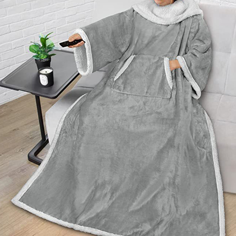 Sherpa Long Sleeve Throw Blanket Open Back Blanket Warm Sleeved Throw Blanket
