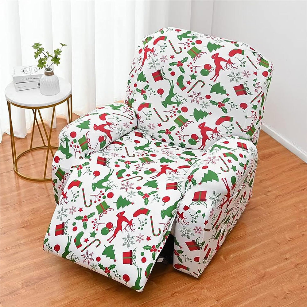Christmas Recliner Chair Cover Sofa Slipcover with Side Pocket