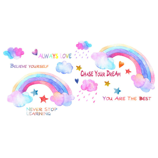 Watercolor Rainbow Wall Decals Rainbow Stars Raindrop Clouds Wall Sticker